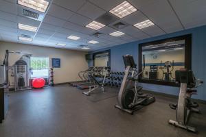 a gym with tread machines and a mirror in a room at Hampton Inn Dahlgren in Dahlgren