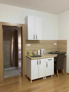 a kitchen with a sink and a counter top at Apartmani Bella in Krževići