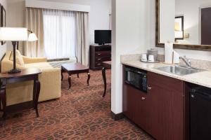 Habitación de hotel con lavabo y sala de estar. en Hampton Inn & Suites Dothan, en Dothan