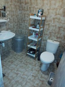 La salle de bains est pourvue de toilettes et d'un lavabo. dans l'établissement Maison, à Damblain