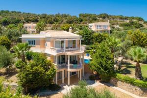 an aerial view of a house with trees at Villa Pelagos in Agia Triada