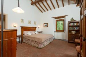 a bedroom with a bed and a book shelf at Villa Il Giulione in Trevinano +78 photos