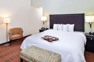 een hotelkamer met een groot bed en een stoel bij Hampton Inn Pecos in Pecos