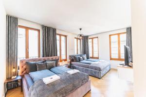 - un salon avec un canapé et une télévision dans l'établissement TIP! Erstklassiges 120 qm Apartment am Neumarkt, à Dresde