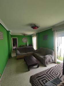 a living room with green walls and a couch at Ático en Barbate in Barbate