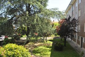 a yard with trees and bushes next to a building at RESISANTANDER - Apartamento para 9 personas in Santander