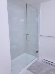 a shower with a glass door in a bathroom at Modern 3Bed-2.5Bath - Delta, BC in Delta