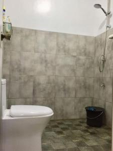 a bathroom with a toilet and a shower at A Unique and Cozy WholeHouse in Babak Samal Island in Babak