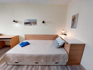 a bedroom with a bed and a desk at Апартаменти за гости Делукс in Burgas City