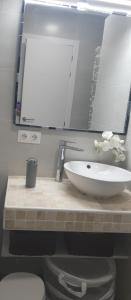 La salle de bains est pourvue d'un lavabo, de toilettes et d'un miroir. dans l'établissement Sobre el Mar en Edificio Magallanes, à El Médano