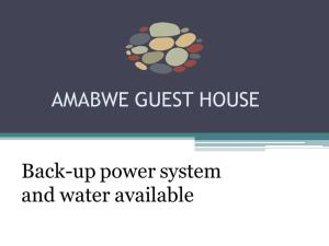 een bord dat zegt voordeel pension back-up energiesysteem en water beschikbaar bij Amabwe Guesthouse in Grahamstown