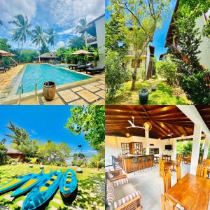 坦加拉的住宿－Lagoon gate Tangalle Resort，一张照片和一座游泳池和一座房子相拼合