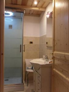 a bathroom with a shower and a sink and a showerspective at B&B Fragus e Saboris de Sardigna in Sadali
