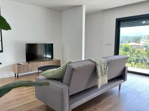 sala de estar con sofá y TV de pantalla plana en Ermal Terrace en Vieira do Minho
