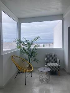 a room with a chair and a plant and a window at El Marinero, piso 2 y piso 3 in La Santa
