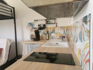 a kitchen with a sink in a small room at Studio LE CLEMARION - SUPERDEVOLUY in Le Dévoluy