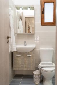 マクリ・ギアロスにあるAkrotiri Apartmentsのバスルーム(トイレ、洗面台、鏡付)