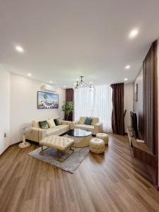 een woonkamer met een bank en een tv bij Amy Apartment Hue in Hue
