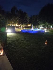 a blue light in a field at night at Villamoreno in Merlara