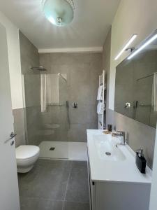 a bathroom with a toilet and a sink and a shower at Prestige Sirmione Via Antiche Mura in Sirmione