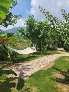 a hammock in a garden next to a path at ADRASAN TATİL EVLERİ 1 in Adrasan