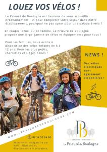 ein Flyer für eine Gruppe von Fahrradfahrern in der Unterkunft Le Prieuré de Boulogne in Tour-en-Sologne