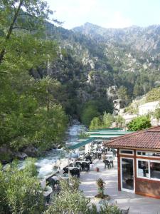 Blick auf einen Fluss neben einem Gebäude in der Unterkunft Hotel Arena restaurant le Refuge in Corte