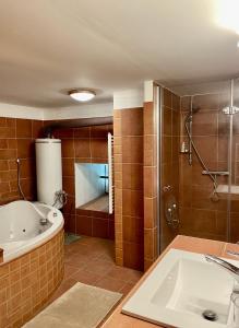 un bagno con vasca e doccia di Chaloupka v Českém Ráji a Semily