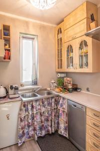 uma cozinha com um lavatório e uma máquina de lavar louça em Domek Gościnny Czempion em Strzałkowo