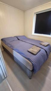 duże łóżko w sypialni z oknem w obiekcie Stengelsen husky w Alcie