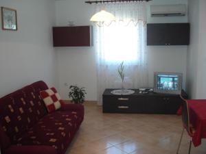 a living room with a couch and a television at Apartments Buzleta in Fažana