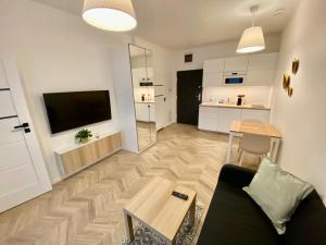 Televízia a/alebo spoločenská miestnosť v ubytovaní Apartamenty Centrum Poznańska - Biały