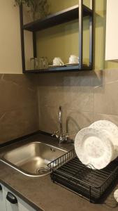 a kitchen counter with a sink and a plate on a rack at Il Conte di Montechiaro Rural B&B in Sasso Marconi