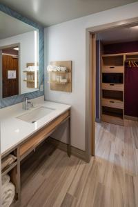 uma casa de banho com um lavatório e um espelho em Hilton Garden Inn Wilsonville Portland em Wilsonville