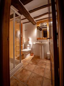 a bathroom with a toilet and a sink at La Aldea Encantada in Quintanilla del Monte