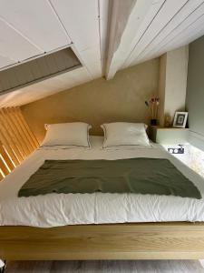 a bedroom with a large bed with a ceiling at COSY COCOONING & SPA in Bouzel