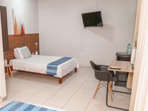 Dormitorio con cama, escritorio y TV en Leveint Executive Hotel en Pucallpa