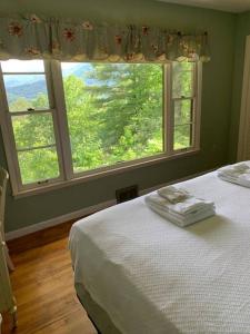 Tempat tidur dalam kamar di Peaceful Mountain Top Cabin with Beautiful Views