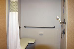a bathroom with a toilet and a shower curtain at Hampton Inn Somerset in Somerset +16 photos
