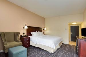 um quarto de hotel com uma cama e uma cadeira em Hampton Inn Somerset em Somerset