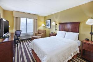 a hotel room with a bed and a desk and a television at Hampton Inn Washington-Dulles International Airport South in Chantilly