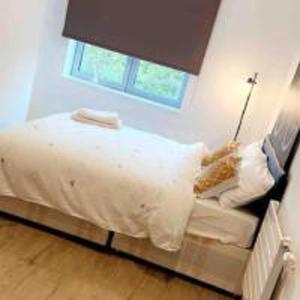 a bedroom with a bed and a window at Tee SweetLux Apartment In Canning Town in London