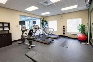 a gym with treadmills and cardio equipment in a room at Hampton Inn & Suites by Hilton Toronto Airport in Mississauga