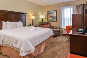 a hotel room with a large bed and a couch at Hampton Inn & Suites Charlotte Arrowood Rd in Charlotte