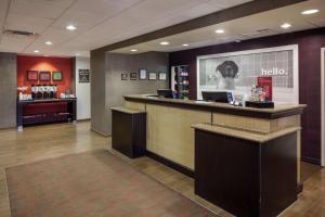 奥斯汀Hampton Inn & Suites Austin Cedar Park-Lakeline的酒店大堂,柜台上有狗 更多37张照片