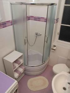 y baño con ducha, aseo y lavamanos. en Apartment Spalatina en Split