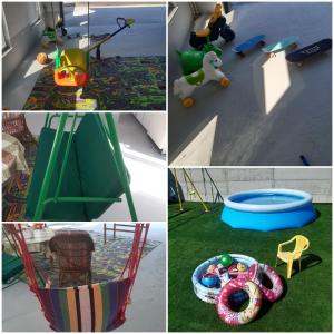 a collage of photos of different types of playground equipment at AQUA VET in Velika Kladuša