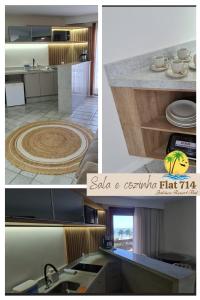 two pictures of a kitchen with a counter and a sink at JATIÚCA SUITES RESORT - FLAT VISTA MAR in Maceió