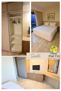 a hotel room with a bed and a tv at JATIÚCA SUITES RESORT - FLAT VISTA MAR in Maceió