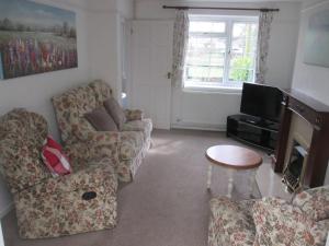a living room with a couch and a tv at Hops Main House, Brockenhurst, New Forest in Brockenhurst